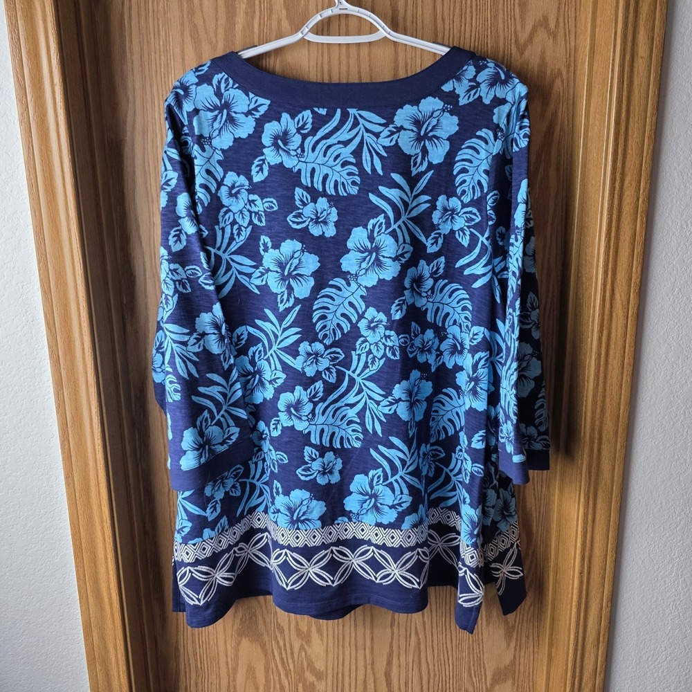 Tommy Bahama XL Blue Tropical Floral Tunic Top 3/4 Sleeve Cotton Modal NWT - Picture 6 of 8